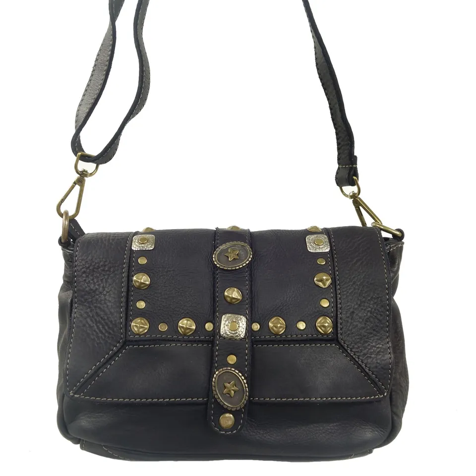 Collection Esprit Cuir Sac Besace ARIA sac besace cuir noir clouté