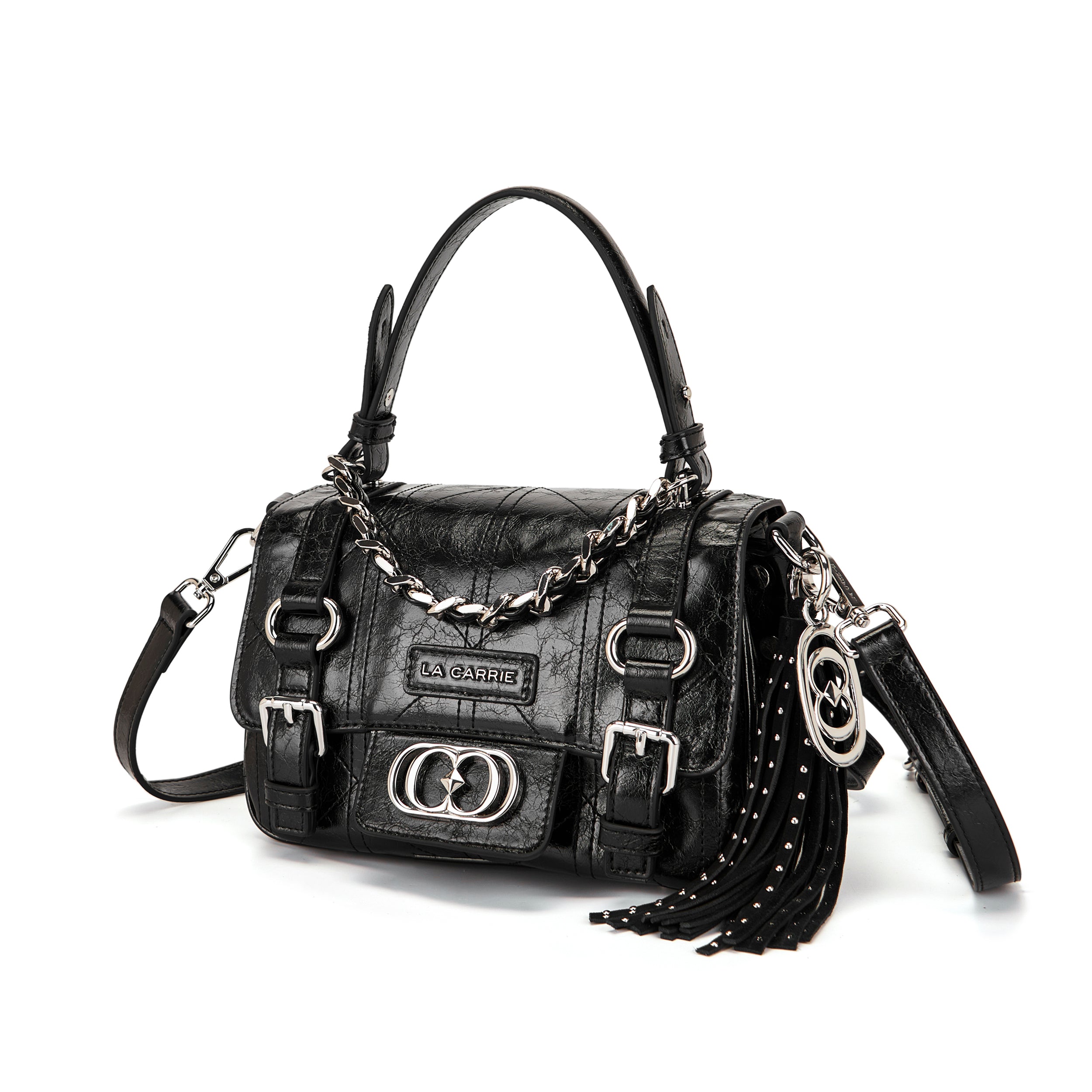 La Carrie Atena Spiderweb sac shopping noir PU 22x12x14cm