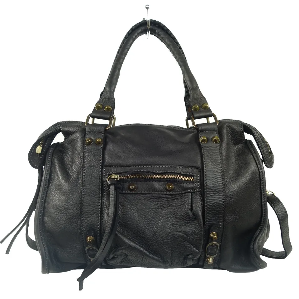 Collection Esprit Cuir LOLA sac epaule cuir noir lave