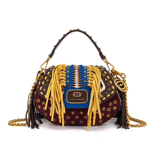 La Carrie Jungle sac à main cuir bordeaux 25 cm franges