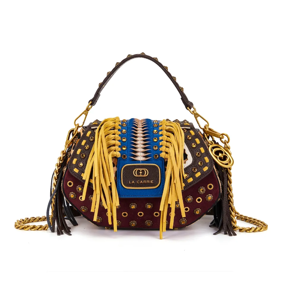 La Carrie Jungle sac à main cuir bordeaux 25 cm franges