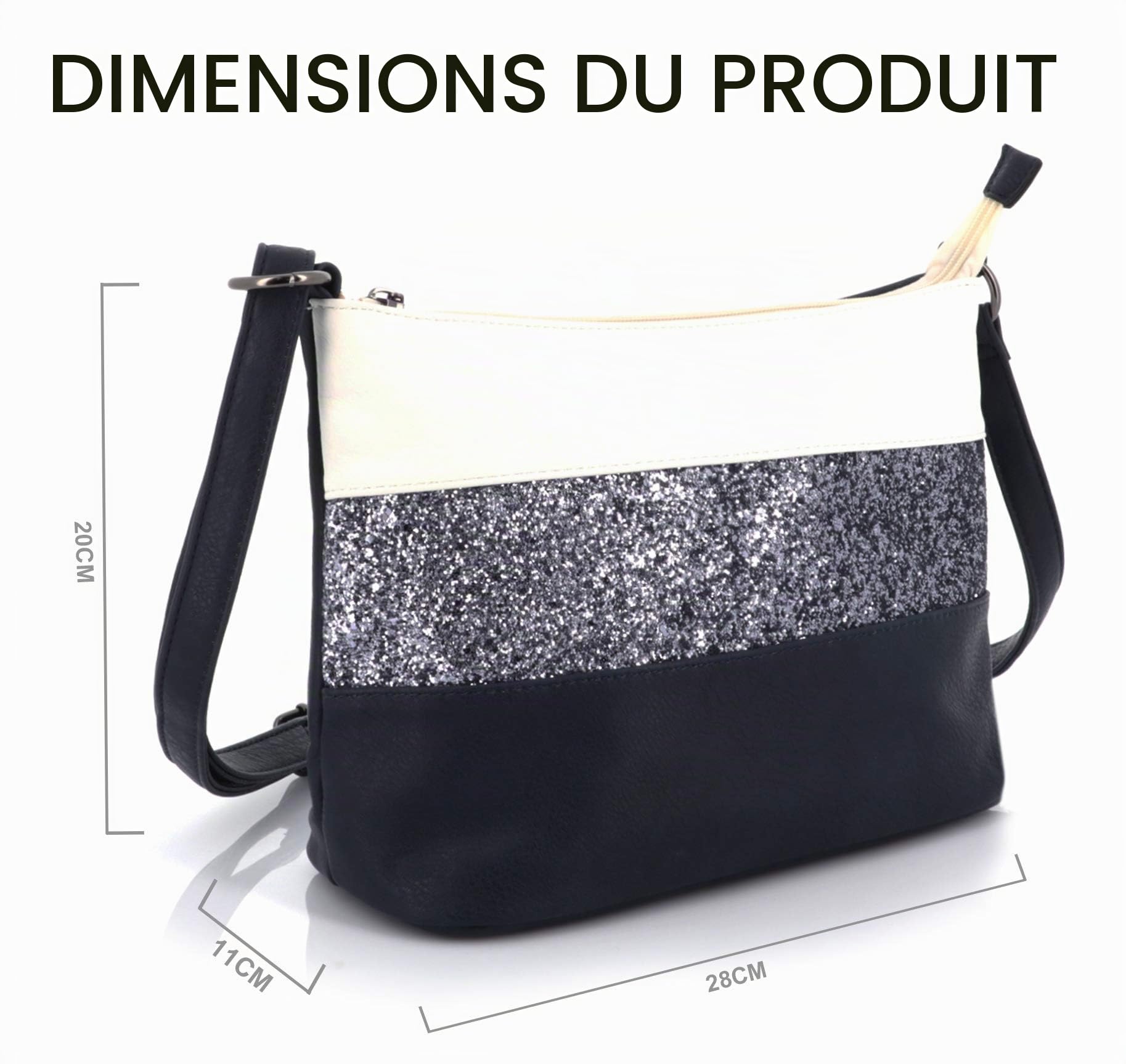 Gallantry sac bandoulière femme paillettes blanc argent bleu soirée