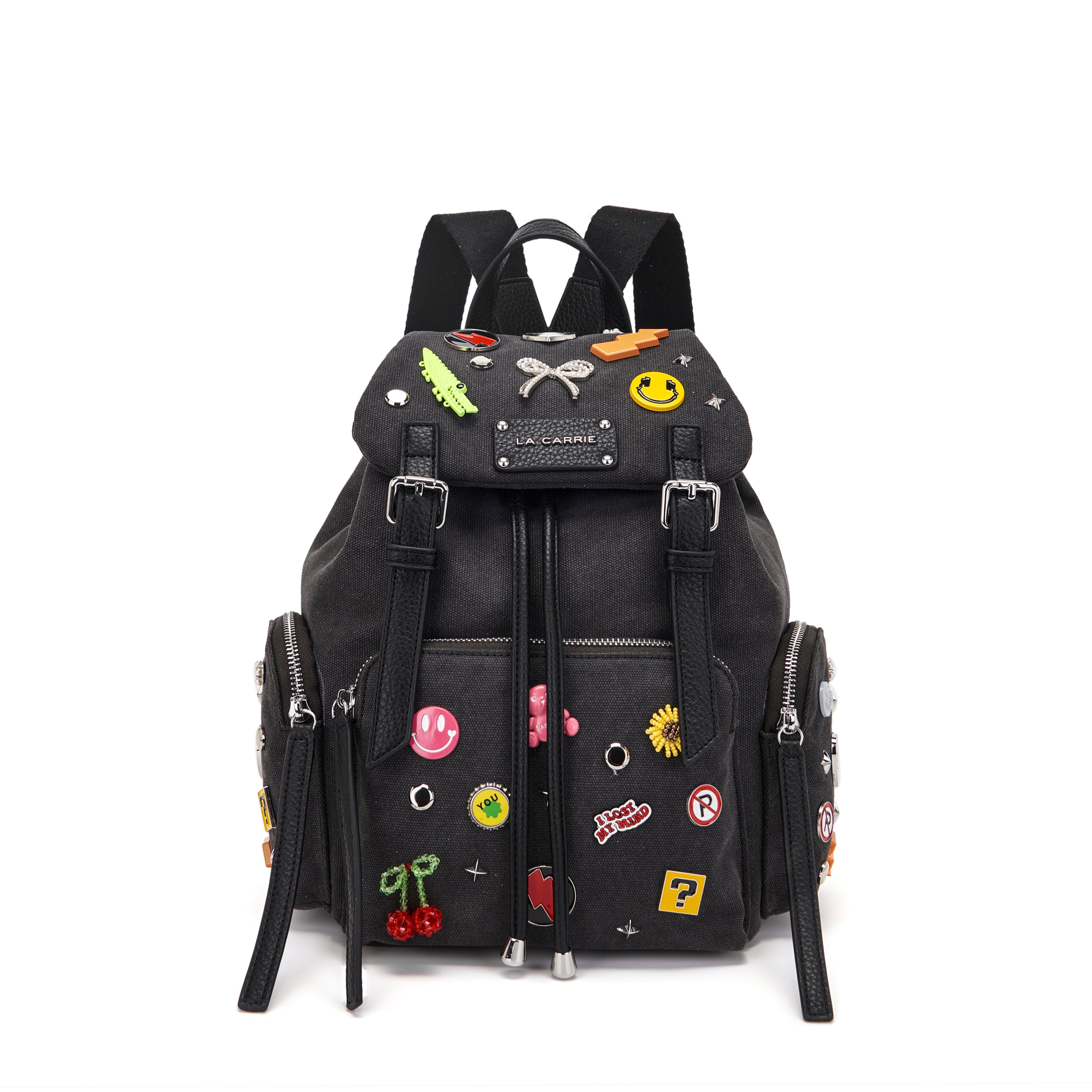 La Carrie Zaino Pins sac à dos noir toile 27x12x31cm