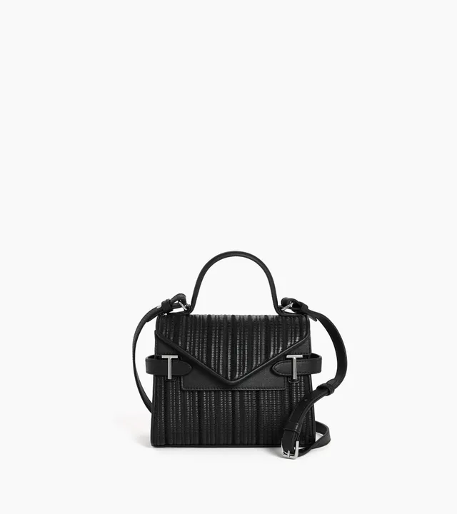 Le Tanneur Emilie petit sac cuir tressé noir double rabat