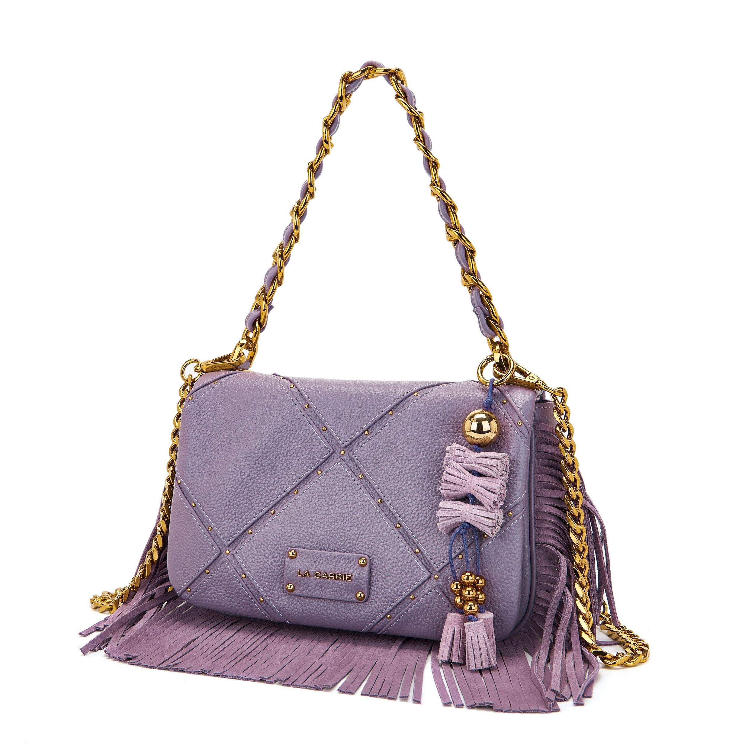 La Carrie Isabel sac bandoulière cuir lavande 32 cm chaîne