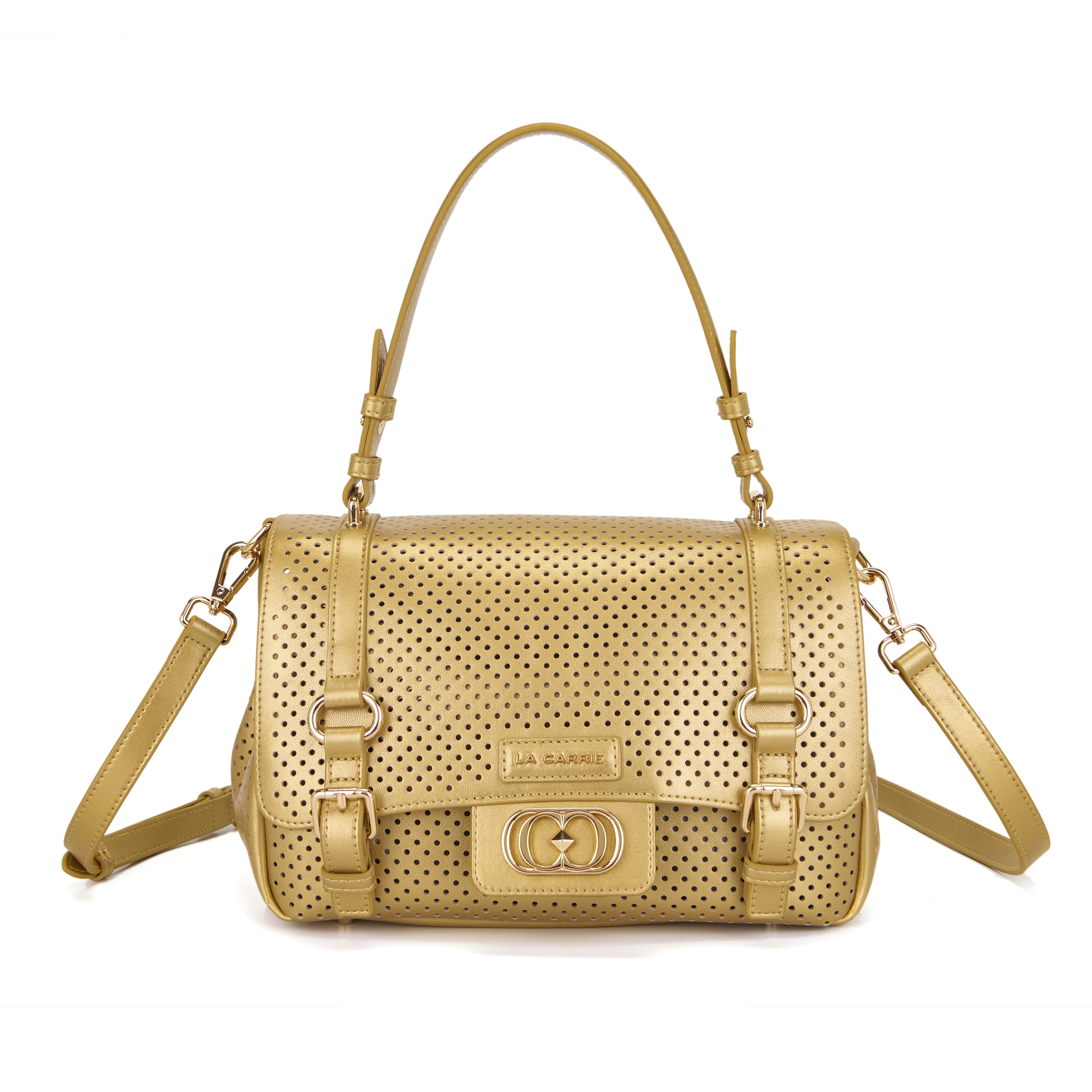 La Carrie Atena sac shopping gold cuir perforé 30x18 cm