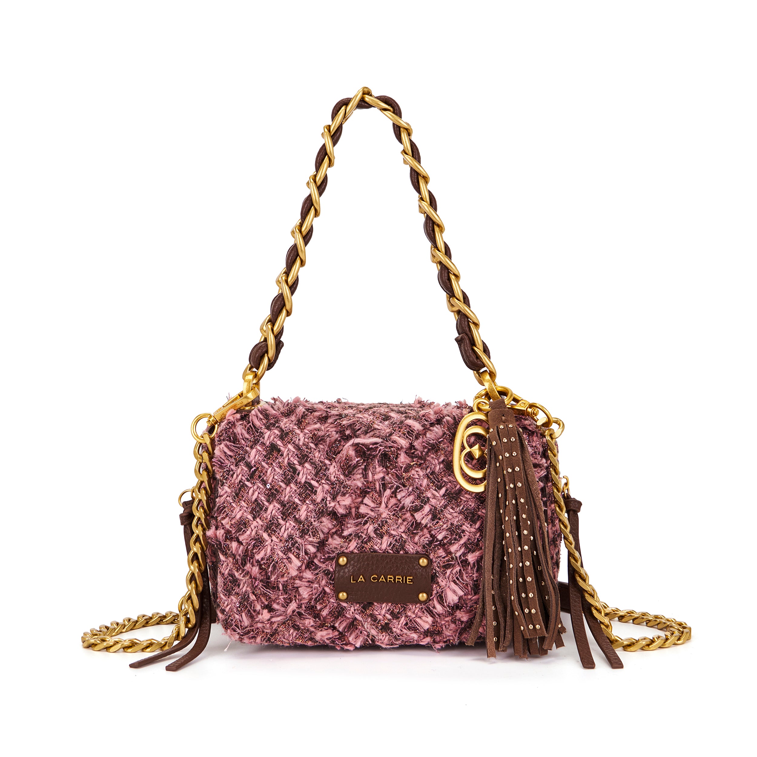 La Carrie Cross Isabel sac épaule rose 21 cm bouclé chaîne