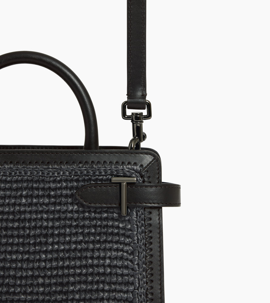 Le Tanneur Emilie petit sac à main raphia cuir lisse noir