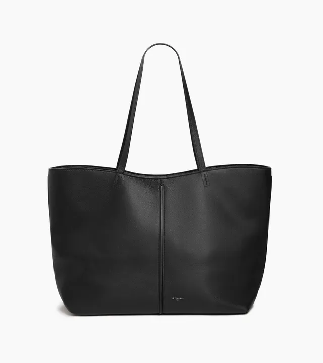 Le Tanneur Hortense sac cabas cuir grainé grand modèle Black Greige
