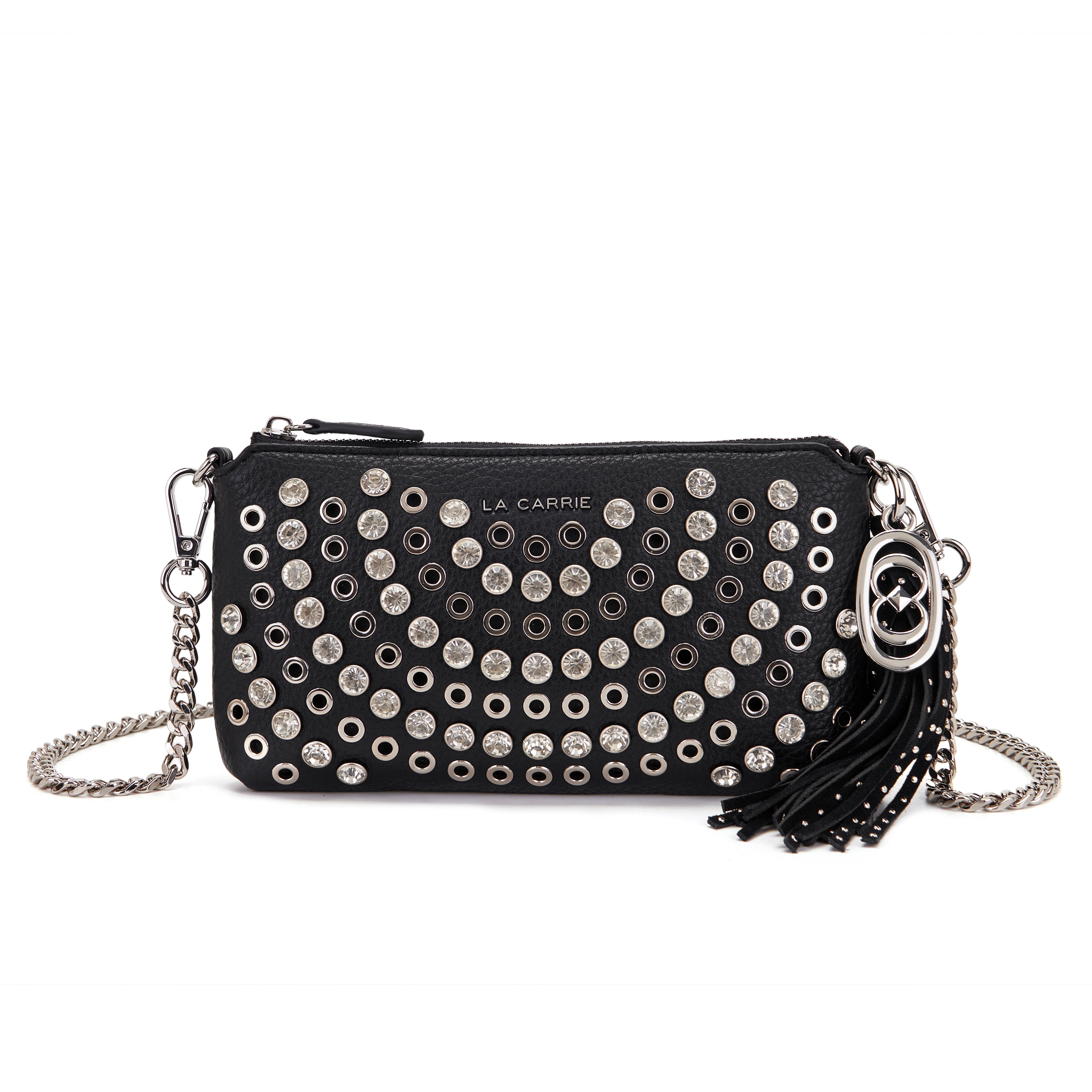 La Carrie Bag Andromeda portefeuille chaîne noir strass
