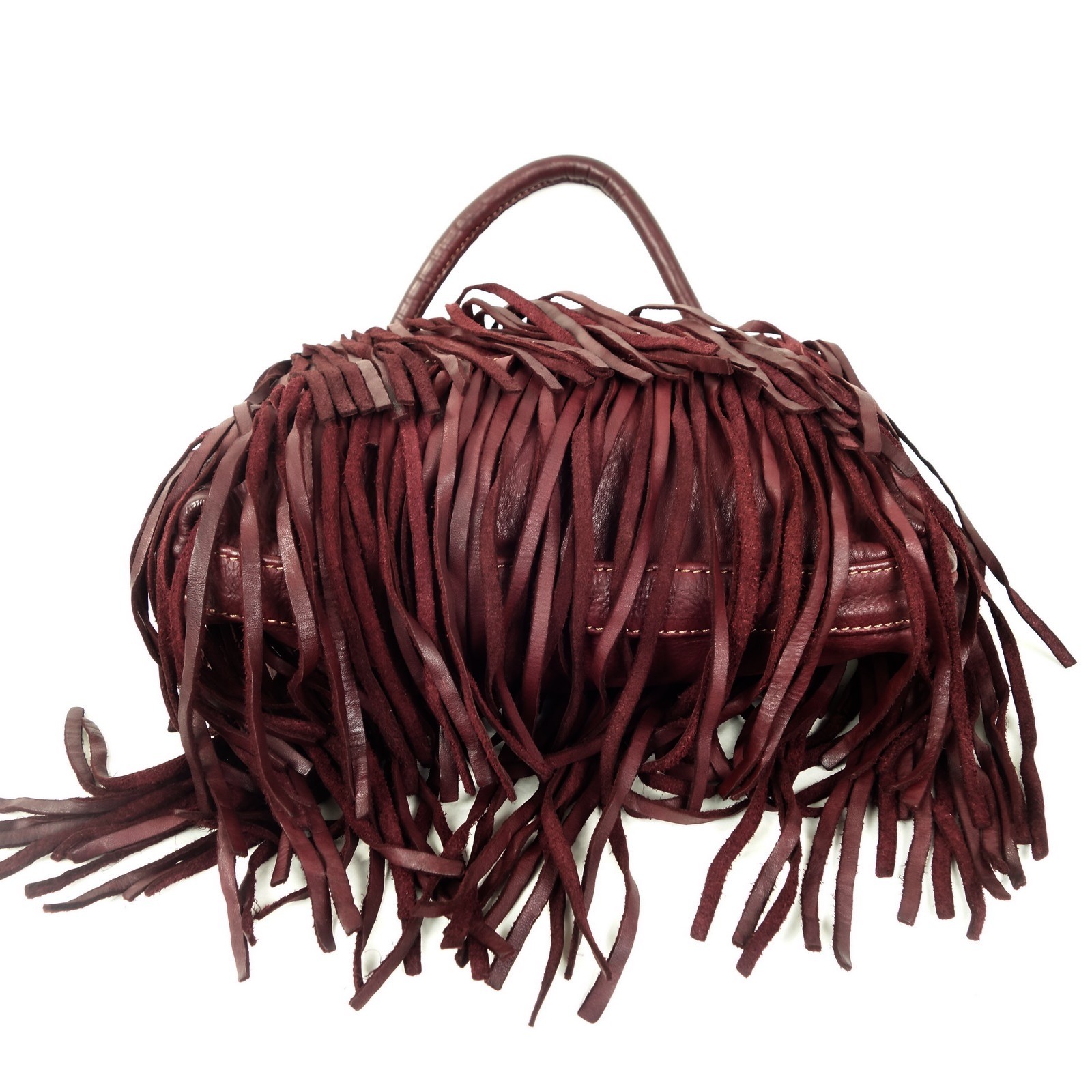 Collection Esprit Cuir PIA sac franges cuir bordeaux