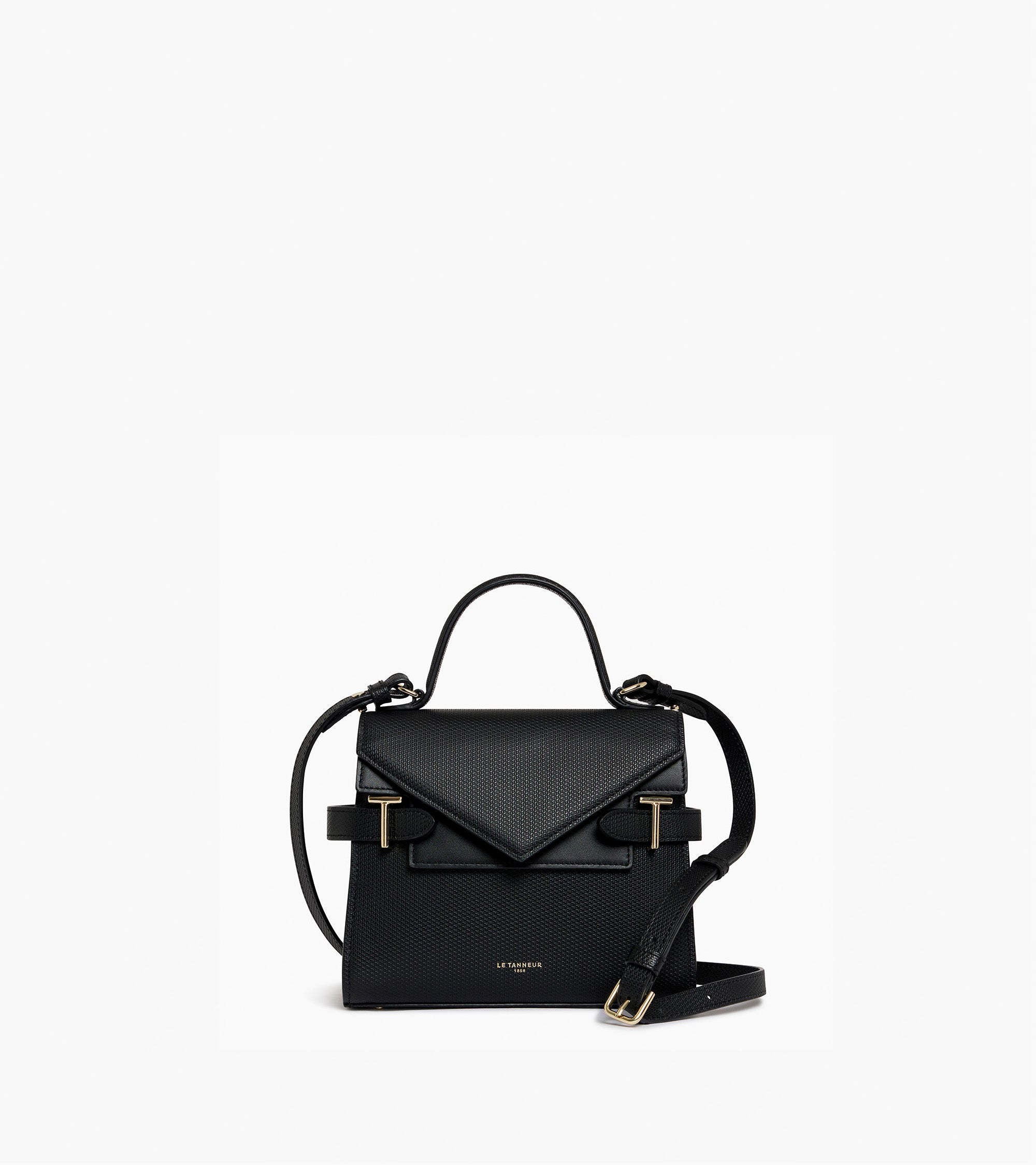 Le Tanneur Emilie petit sac à main cuir noir double rabat