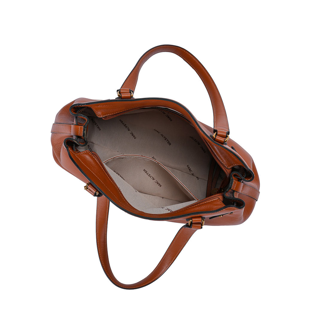 MAC ALYSTER Valeria sac shopping cuir Daim Cognac 39 cm