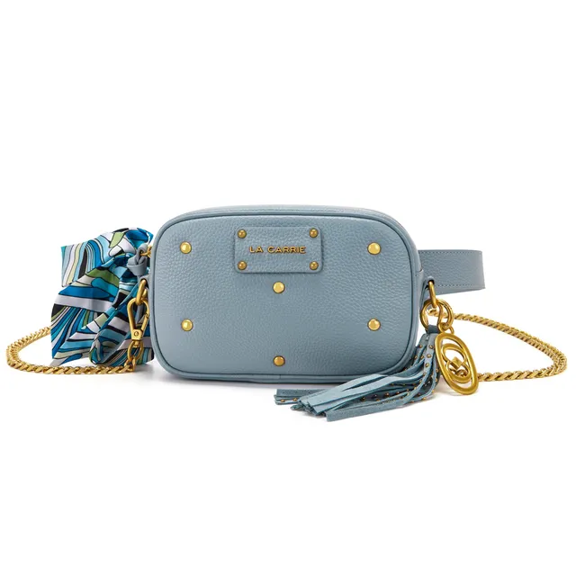 La Carrie Fourlard sac banane bleu ciel cuir