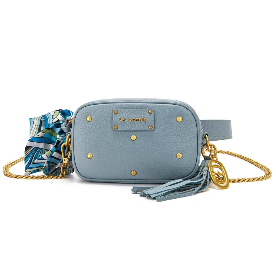 La Carrie Fourlard sac banane bleu ciel cuir