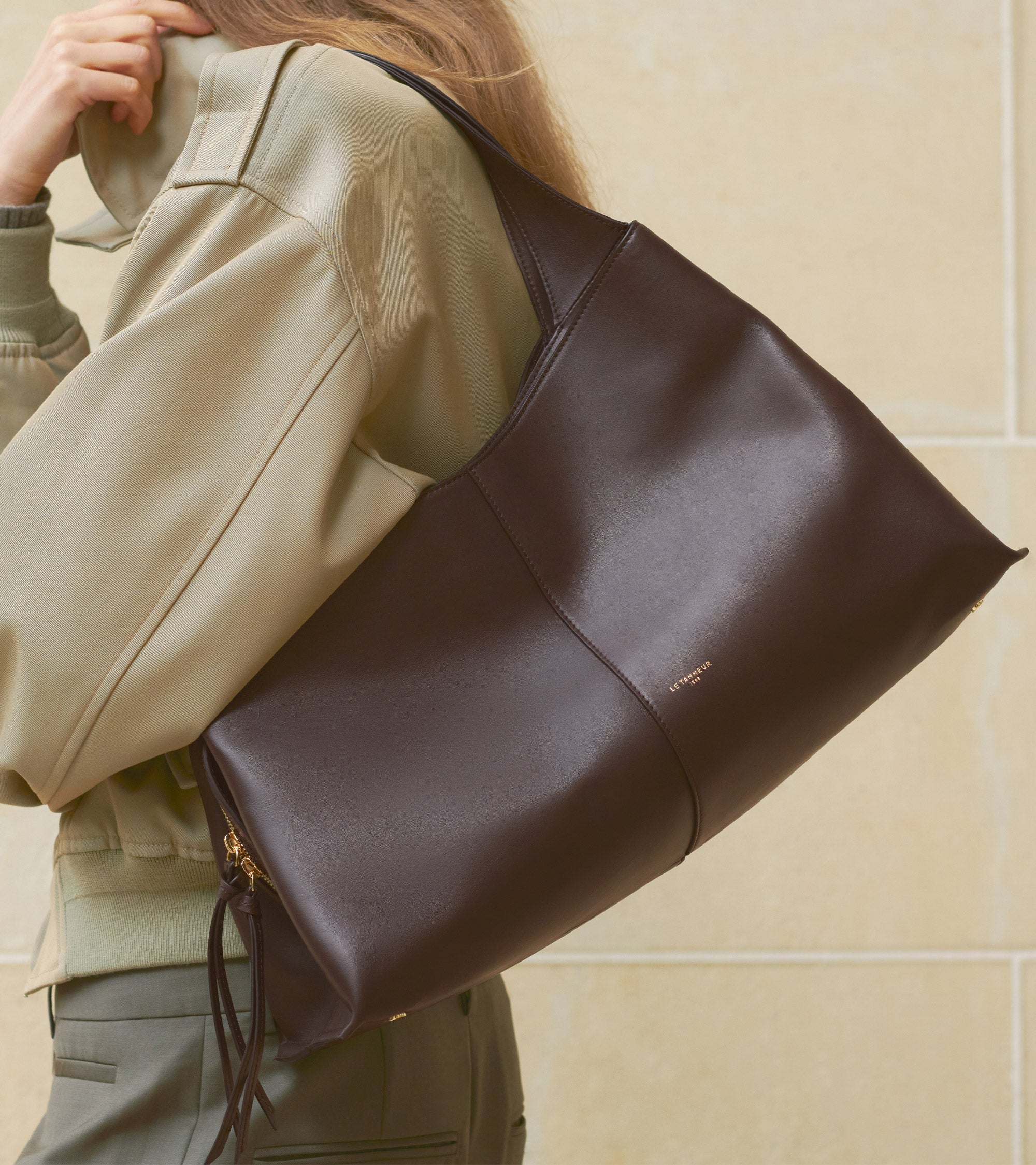 Le Tanneur Félicie cabas cuir lisse Brown Arabica grand