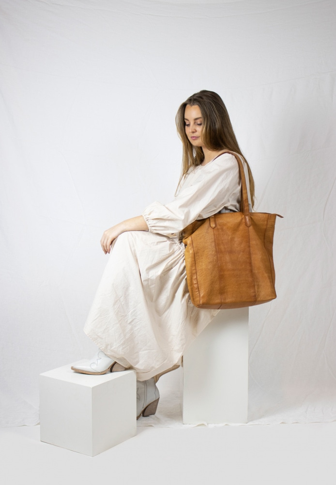 Collection Esprit Cuir Jemma cabas cuir marron zippé