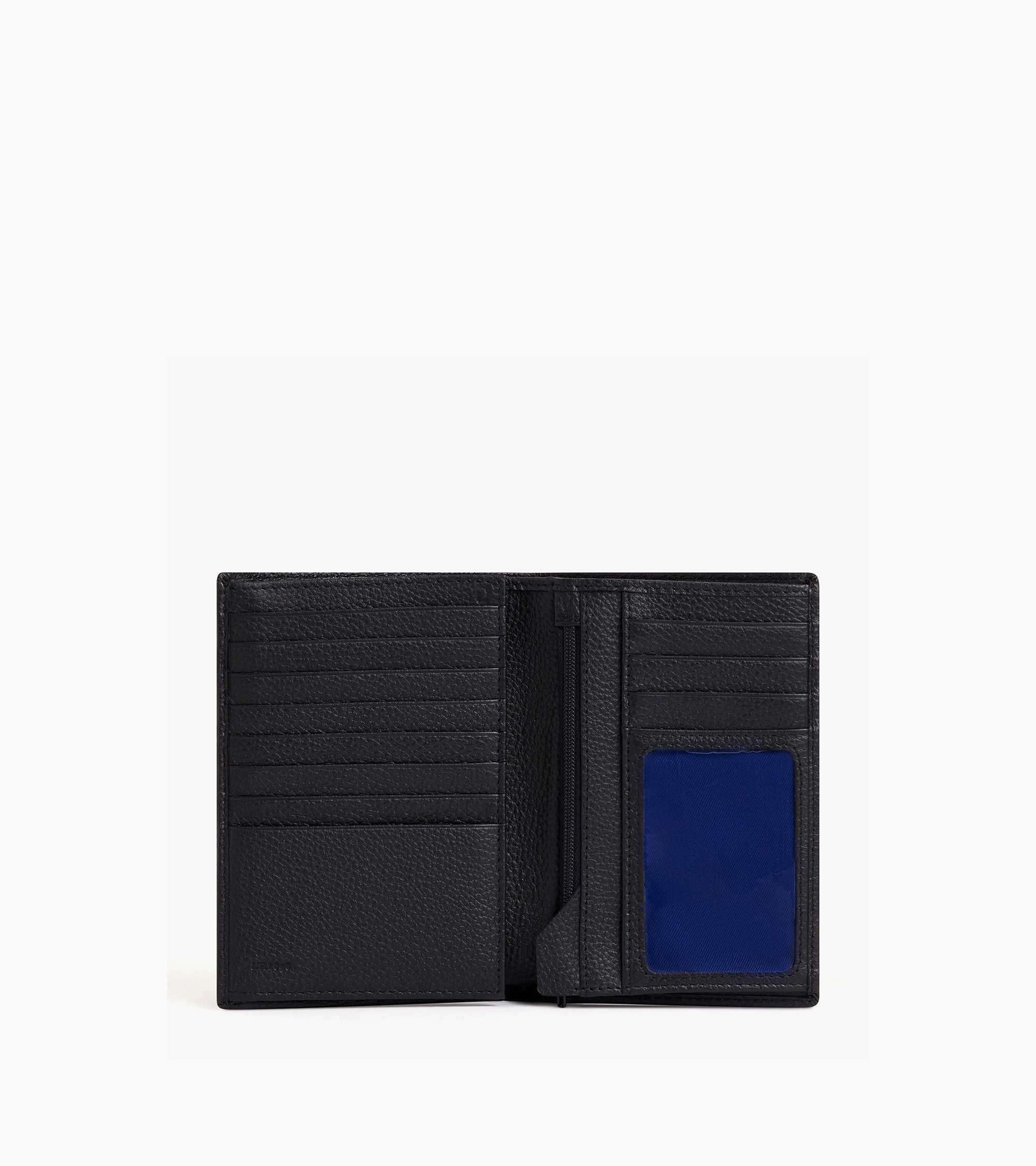 Le Tanneur Charles portefeuille zippé cuir grainé noir bleu
